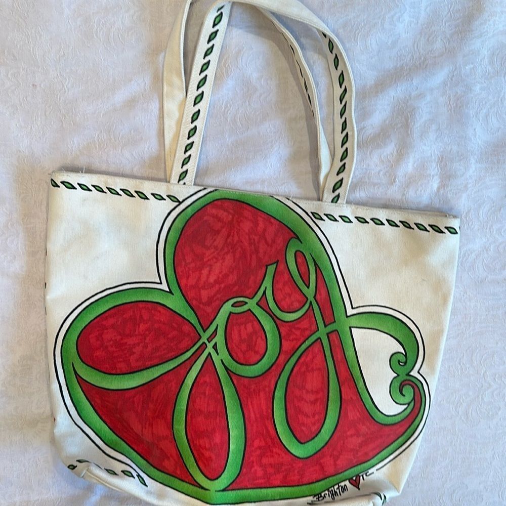 Brighton Peace Love and Joy Dove Canvas Tote Bag Christmas